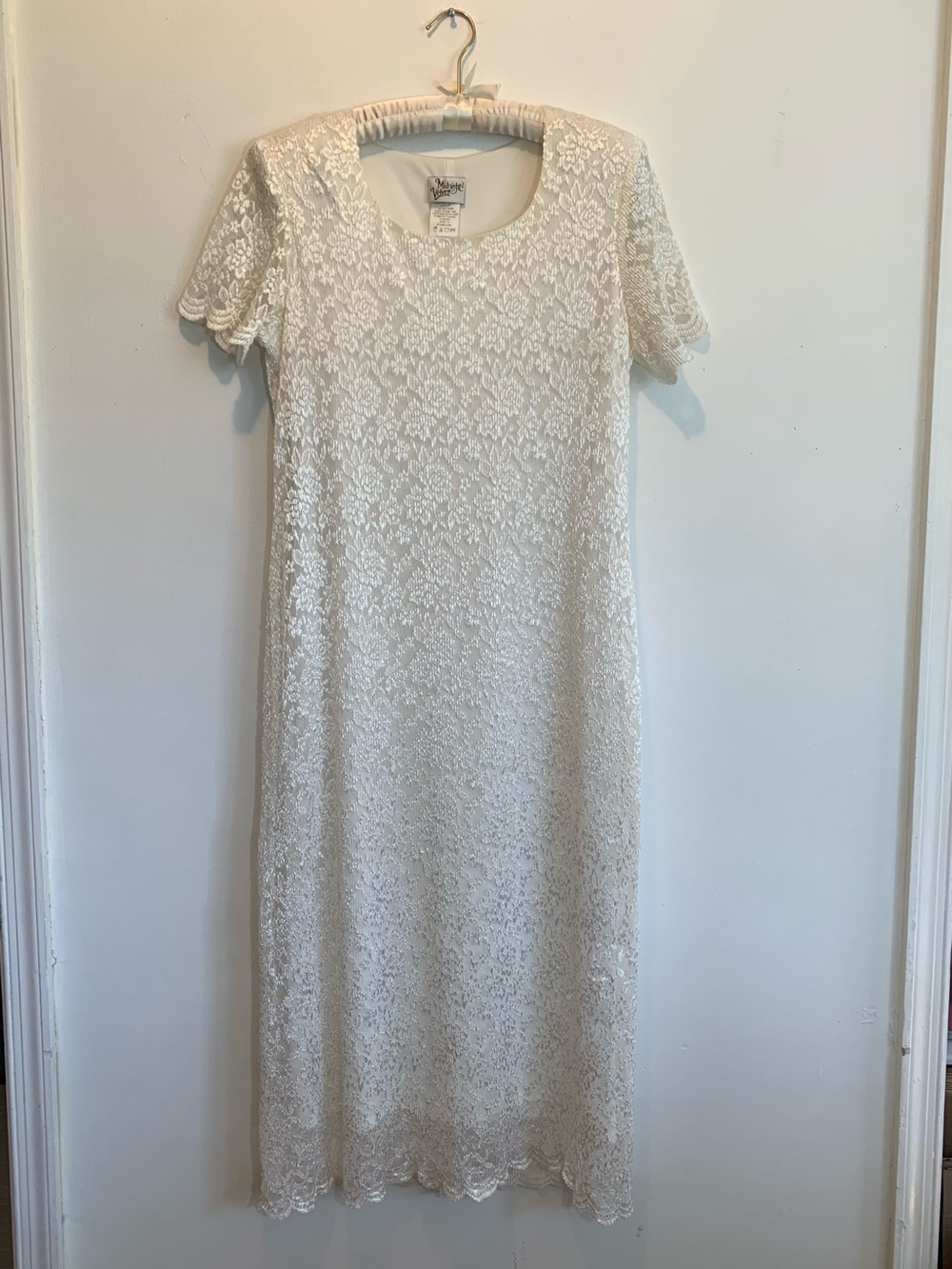 Vintage 90s Midnight Velvet White Lace Maxi Dress